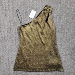 Cache Top Womens Small Gold Metallic One Shoulder Tunic Y2k Going Out NWT
